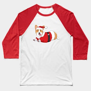 Cute Tan Corgi in Santa Christmas Costume Baseball T-Shirt